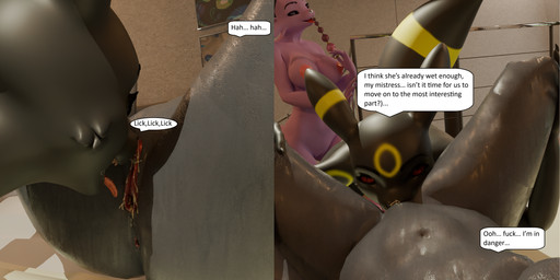 anal_fluids anthro bodily_fluids buttplug close-up cunnilingus dialogue female female/female genital_fluids genitals group licking nipples oral plug_(sex_toy) pokemorph profanity sex sex_toy text tongue toy trio vaginal vaginal_fluids vulva wet wet_body blacklya blacklya_(modeler) nintendo pokemon eeveelution espeon generation_2_pokemon generation_5_pokemon pokemon_(species) umbreon zoroark 3d_(artwork) absurd_res comic digital_media_(artwork) english_text hi_res