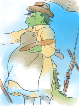 anthro apron belly blue_mane clothed clothing fully_clothed green_body green_skin hat headgear headwear male mane parody sky solo tail tail_mane shirako asian_mythology east_asian_mythology ghibli morenatsu mythology the_wind_rises tatsuki_midoriya dragon eastern_dragon mythological_creature mythological_scalie scalie 2015 3:4 colored hi_res