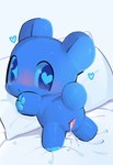 after_sex bed blue_body blue_ears blue_eyes blue_tail bodily_fluids chibi cum cum_in_pussy cum_inside female furniture genital_fluids genitals on_bed pillow pussy simple_background solo tail vaginal white_background seuppi mochikuma_(seuppi) animal_humanoid bear humanoid mammal mammal_humanoid ursid_humanoid hi_res