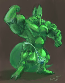 balls biceps big_muscles big_penis clothing flexing genitals green_body huge_muscles huge_penis humanoid_genitalia humanoid_penis long_ears male musclegut muscular muscular_male pecs penis shortstack small_but_hung solo torn_clothing torn_underwear underwear vein veiny_penis drakei kobold scalie character_request