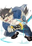 anthro armguards blue_eyes clothing drawing_sword eyebrows fur grey_body grey_fur katana male melee_weapon scar school_uniform solo sword thick_eyebrows uniform weapon popcornduck2 lifewonders tokyo_afterschool_summoners moritaka_(tas) canid canine canis domestic_dog mammal hi_res