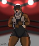 anthro clothed clothing fur looking_at_viewer male nipples simple_background smile solo wrestling_singlet greensodafennec echo_(series) echo_project sydney_bronson mammal mustelid otter absurd_res digital_media_(artwork) hi_res