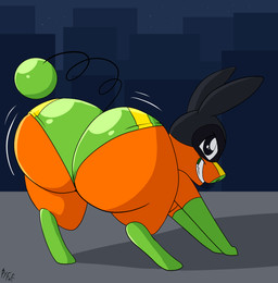 big_butt bright_eyes butt butt_focus city city_background clothed clothing feral green_clothing green_underwear hero male mask orange_body pose quadruped smile solo underwear wearing_mask fuf nintendo pokemon axel_the_tepig bacon_butt_(tepigfan101) domestic_pig generation_5_pokemon mammal pokemon_(species) suid suine sus_(pig) tepig hi_res