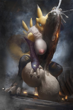 anthro areola autotitfuck ball_grab balls big_balls big_breasts big_penis black_penis black_sclera blue_eyes bodily_fluids breast_play breasts claws clothing cum cumshot detailed_fur digitigrade dipstick_ears dipstick_tail ear_markings ejaculation erection feet finger_claws fingers foreskin fur genital_fluids genitals gynomorph huge_balls huge_penis humanoid_genitalia humanoid_penis hyper hyper_balls hyper_genitalia hyper_penis intersex legwear looking_at_viewer markings masturbation multicolored_ears nipples penile penile_masturbation penis pink_areola pink_nipples smoke solo stockings tail tail_markings toe_claws toes torn_clothing torn_legwear torn_stockings white_body white_fur yellow_body yellow_fur spectrumshift bandai_namco digimon canid digimon_(species) mammal renamon 2022 absurd_res detailed hi_res shaded