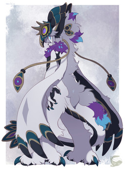 ambiguous_gender anthro armor avian_feet biped black_pawpads blue_claws blue_eyes claws finger_claws fur headgear helmet logo neck_tuft pawpads solo tail toe_claws tuft white_body white_fur mochiri unknown_species 2025 absurd_res artist_logo digital_drawing_(artwork) digital_media_(artwork) hi_res