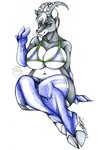 anthro armwear beverage big_breasts bikini breasts clothing female hooves huge_breasts hydros legwear pose solo stockings swimwear thigh_highs two-piece_swimsuit thehuntingwolf bovid caprine goat ibex mammal hi_res pinup sketch