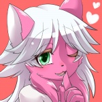 anthro female fur hair kemono one_eye_closed open_mouth pink_body pink_fur simple_background solo white_hair wink ehime_mikan domestic_cat felid feline felis mammal 1:1 headshot_portrait icon portrait