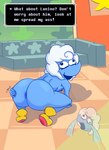 anus big_butt big_nose blue_body bodily_fluids boots boots_only breasts butt butt_focus clothing detailed_background eyelashes female footwear footwear_only furniture mostly_nude nude nude_female poofy_hair presenting presenting_hindquarters shoes smile sobbing sofa solo speech_bubble spread_butt spreading tears text dustiebunnie deltarune undertale_(series) elnina_(deltarune) darkner humanoid 2025 absurd_res english_text hi_res