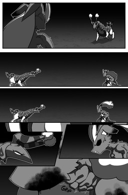 angry anthro biped black_sclera blood bodily_fluids bunny_costume clothing costume cross-popping_vein duo_focus eye_contact female female_anthro feral group looking_at_another neck_grab onomatopoeia quadruped serious sound_effects text trio unconscious vein wounded cuchuflin nintendo pokemon generation_4_pokemon generation_5_pokemon lagomorph leporid lopunny mammal pokemon_(species) rabbit scolipede 2026 absurd_res comic digital_drawing_(artwork) digital_media_(artwork) greyscale hi_res monochrome