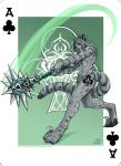 ace_of_clubs anthro black_nose card card_template claws clubs_(suit) fur grey_body grey_fur grey_hair hair humor mace male markings melee_weapon nude playing_card playing_card_template pun solo spots spotted_body spotted_fur striped_body striped_fur stripes suit_symbol visual_pun weapon thumbclawz thaylo mammal marsupial thylacoleo vombatiform