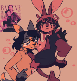 anthro duo eyewear female female/female glasses kerchief pose jackaroni catnappers gabbi_(catnappers) canid canine canis chihuahua domestic_dog lagomorph leporid mammal rabbit toy_dog absurd_res cover hi_res magazine_cover