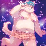 anthro belly brown_body bulge clothing hat headgear headwear humanoid_hands kemono male moobs navel one_eye_closed overweight overweight_male solo tongue tongue_out underwear wink un0sk canid canine canis domestic_dog mammal 1:1 2022 hi_res