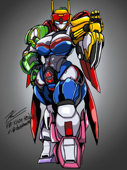 antennae_(anatomy) black_body blue_body blue_eyes breasts female female_humanoid gradient_background green_body grey_body machine navel pink_body purple_body simple_background solo white_body yellow_body dnhkhoa99 fruitbaby_specialattack humanoid robot hi_res