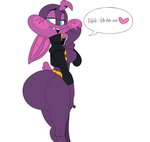 anthro big_butt butt clothing dialogue female huge_butt jacket looking_at_viewer mask side_view simple_background solo speech_bubble text topwear white_background vimhomeless sophie_slam bat mammal english_text