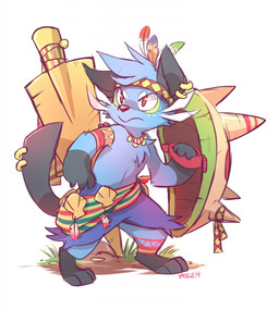 accessory anthro armband blue_body blue_fur chest_tuft digitigrade feather_accessory fur furgonomic_piercing furgonomics head_tuft headband holding_object holding_shield jewelry male necklace paws piercing red_eyes ring_piercing sash shield simple_background solo standing tail tail_piercing tribal tuft white_background yassui nintendo pokemon dewott generation_5_pokemon pokemon_(species) 2014 digital_drawing_(artwork) digital_media_(artwork) full-length_portrait hi_res portrait