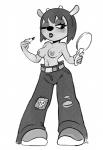 absurd_res alternative_fashion bovid breasts caprine clothed clothing female fur goth hair hi_res mammal monochrome parappa_the_rapper rammy_lamb sheep sony_corporation sony_interactive_entertainment topless um_jammer_lammy whatsalewd