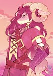 ambiguous_gender anthro bottomwear clothed clothed_ambiguous clothed_anthro clothing cloud fingers fully_clothed fully_clothed_ambiguous fully_clothed_anthro fur hair horn outside pink_body pink_eyes pink_fur pink_hair sky solo standing topwear cocoline_(artist) bovid caprine mammal sheep 2025 digital_media_(artwork) hi_res