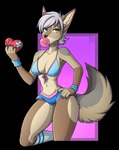 absurd_res adolescent alpha_channel anthro bikini bikini_top bottomwear broken_heart bubble_gum canid canine canis clothing coyote female fox hazel_packard hi_res hotpants hybrid mammal puivei shorts solo sweatband swimwear tomboy unimpressed young young_female