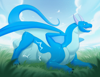 2_horns abdominal_bulge belly big_belly black_claws blue_body blue_eyes claws day fangs feral feral_pred forked_tongue grass horn huge_belly long_tail lying male male_pred membrane_(anatomy) membranous_wings motion_lines on_front on_grass on_ground open_mouth outside plant sky snout solo tail teeth tongue tongue_out vore wings orca24a mythology dragon mythological_creature mythological_scalie scalie colored digital_drawing_(artwork) digital_media_(artwork) hi_res shaded