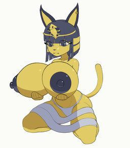 anthro areola big_areola big_breasts big_nipples bouncing_breasts breasts clothed clothing female glistening glistening_body holding_breast huge_areola huge_breasts huge_nipples kneeling nipples panties simple_background solo tail tail_motion topless topless_female underwear white_background nerobero0 animal_crossing nintendo ankha_(animal_crossing) felid feline mammal 2d_animation animated animated_webp frame_by_frame