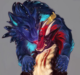 claws duo ears_back ears_up feathers feral floofy_dragon fluffy fur horn licking male male/male muzzle_(object) paws pivoted_ears smile tongue marik45 mythology azerith fauren dragon felkin furred_dragon furred_scalie mythological_creature mythological_scalie scalie hi_res