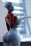 areola big_breasts big_butt blue_body breasts butt clothed clothing female hand_on_breast mostly_nude nipples not_furry pseudo_hair puffy_areola scales side_view solo text thick_thighs wide_hips apone3d bioware electronic_arts mass_effect patreon samara alien alien_humanoid asari humanoid 3d_(artwork) absurd_res artist_name digital_media_(artwork) hi_res