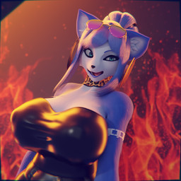 anthro big_breasts blue_body blue_fur breasts clothed clothed_anthro clothed_female clothing eyewear eyewear_on_head female female_anthro fire fur hair huge_breasts multicolored_body multicolored_fur nipple_outline solo sunglasses sunglasses_on_head tongue wearing_sunglasses white_body white_fur white_sclera neumond_art dogzeela_(modeler) nintendo star_fox krystal_(star_fox) canid canine fox mammal 1:1 3d_(artwork) digital_media_(artwork) half-length_portrait portrait