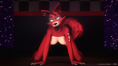 all_fours alternate_form anthro big_breasts breasts claws crossgender ear_piercing erect_nipples facial_piercing female finger_claws fingers fur glowing glowing_eyes hair long_legs looking_at_viewer machine mtf_crossgender nipple_piercing nipples nose_piercing nude open_mouth piercing red_body red_fur red_hair red_tail slim solo stage tail tattoo tongue tongue_out falko3458 disembowell_(modeler) five_nights_at_freddy's scottgames foxy_(fnaf) animatronic canid canine fox mammal robot robot_anthro 16:9 3d_(artwork) absurd_res digital_media_(artwork) hi_res source_filmmaker_(artwork) widescreen