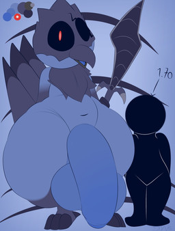 anthro balls beak big_balls big_butt big_penis black_sclera blue_body body_hair butt chest_hair claws color_swatch comparing duo feet flaccid foreskin genitals huge_penis hyper hyper_genitalia hyper_penis male melee_weapon navel nude open_mouth penis pokemorph red_eyes saggy_balls simple_background size_difference smile spread_legs spreading standing sword talons thick_thighs toes tongue weapon wide_hips plushtrapboyuwu nintendo pokemon dimitri_(plushtrapboyuwu) avian bird corvid corviknight corvus_(genus) crow generation_8_pokemon oscine passerine pokemon_(species) absurd_res hi_res model_sheet