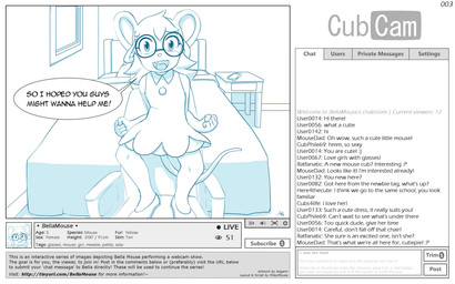 anthro bed bedroom biped buckteeth cam_show camera_view camgirl chair chat chat_box clothing excited eyewear female flat_chested footwear furniture glasses livestream looking_at_viewer office_chair recording shoes solo standing teeth text young young_anthro aogami cubcam bella_mouse house_mouse mammal mouse murid murine rodent 16:10 2017 absurd_res blue_and_white digital_media_(artwork) english_text hi_res monochrome url widescreen