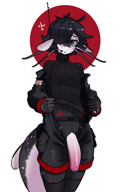 anthro barbel_(anatomy) big_penis black_hair bodysuit bomber_jacket bottomwear cargo_pants clothing ear_fins electronics fin foreskin genitals hair harness headgear headphones headset huge_penis jumpsuit leg_harness male overalls pale_eyes pale_skin pants penis penis_poking_out pink_penis pockets ribbed_clothing ribbed_sweater short_hair skinsuit sneaking_suit solo spy sweater tail thick_tail tight_clothing topwear turtleneck unzipped_bodysuit whiskers catlad otto_(catlad) hi_res