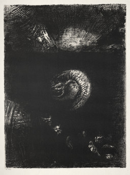 ambiguous_gender bird's-eye_view bleak_ambiance darkness detailed_background empty_eyes feral group high-angle_view looking_at_viewer looking_up looking_up_at_viewer lying serpentine solo_focus odilon_redon public_domain ambiguous_species 1888 19th_century absurd_res ancient_art hi_res huge_filesize lithograph_(artwork) monochrome traditional_media_(artwork)