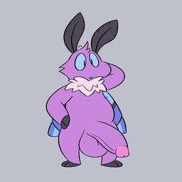 antennae_(anatomy) anthro balls big_balls big_penis blue_sclera fur genitals glans grey_background hand_behind_head huge_penis humanoid_genitalia humanoid_penis insect_wings male neck_tuft penis purple_body purple_fur purple_penis simple_background solo standing tuft wings birdvian luvi_(riiko) arthropod insect lepidopteran moth 1:1 2020 hi_res