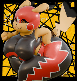 anthro big_breasts black_clothing black_ear_tips black_tail_tip breasts closed_smile clothed clothed_anthro clothed_female clothing cosplay_pikachu_(costume) curvy_figure dipstick_ears dipstick_tail ear_markings female female_anthro markings mask mouth_closed multicolored_clothing multicolored_ears orange_clothing smile solo sports_mask sportswear tail tail_markings thick_thighs wearing_mask wide_hips wrestling_mask wrestling_outfit yellow_body anaroth nintendo pokemon pikachu_libre generation_1_pokemon pikachu pokemon_(species) 3d_(artwork) digital_media_(artwork) hi_res