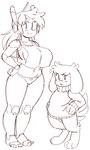 anthro breasts clothing duo female machine panties shirt simple_background size_difference topwear underwear white_background wamudraws cave_story curly_brace sue_sakamoto humanoid lagomorph mammal mimiga robot robot_humanoid 2020 monochrome red_and_white sketch