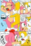 amy_rose anthro breast_grab breasts canid canine comic dialogue duo english_text eulipotyphlan female fondling fox genitals hand_on_breast hedgehog karate_akabon kissing licking male male/female mammal miles_prower nipples nude on_top open_mouth pink_body pussy sega sonic_the_hedgehog_(series) text tongue tongue_out