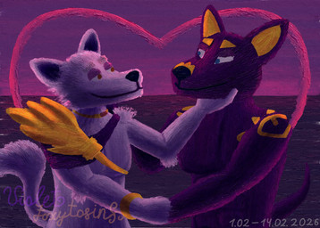 abs anthro armor black_body blue_eyes bracelet duo egyptian fur gold_(metal) gold_armor gold_bracelet gold_jewelry golden_markings heart_symbol holding_arm holidays jewelry male male/male necklace pecs red_eyes sea tail water white_body violet_foxytosin adastra adastra_(series) echo_project valentine's_day cassius_(adastra) neferu_(adastra) anubian_jackal canid canine canis jackal mammal wolf 2026 dated digital_media_(artwork) hi_res krita_(artwork) signature