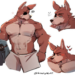 abs anthro barazoku biceps blep eye_patch eyewear male muscular muscular_anthro muscular_male nipples pecs simple_background solo tongue tongue_out white_background grundyacat five_nights_at_freddy's scottgames foxy_(fnaf) canid canine fox mammal 1:1 colored hi_res multiple_images signature