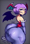 bat_wings big_butt blush blush_lines butt butt_jiggle closed_smile clothing cute_fangs disembodied_hand eyelashes female gradient_background grey_background hair head_wings huge_butt jiggling light_body light_skin looking_at_viewer membrane_(anatomy) membranous_wings mouth_closed narrowed_eyes purple_hair short_hair simple_background small_waist smile smug solo spiked_wings teeth_showing thick_thighs unusual_wing_placement wings nanodude78 capcom darkstalkers lilith_aensland demon humanoid succubus winged_humanoid hi_res