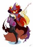 anthro black_sclera breasts clothed clothing cosplay female fur inner_ear_fluff looking_at_viewer simple_background smile solo tuft yellow_body yellow_fur mirapony arc_system_works blazblue nintendo pokemon nine_the_phantom delphox generation_6_pokemon mammal pokemon_(species) 2019 absurd_res hi_res