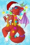 anthro candy candy_gore claws clothing dessert female fingers food fur gore hair hat headgear headwear holding_object holidays horn looking_at_viewer nude open_mouth painless_gore simple_background smile solo tail tongue wings grumpy_griffin_creations christmas mythology canid canine canis dragon hybrid mammal mythological_creature mythological_scalie scalie wolf 2021 digital_media_(artwork) hi_res