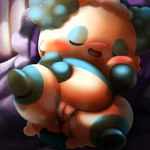 andromorph anthro blush bodily_fluids chibi detailed_background genital_fluids genitals intersex lying on_back open_mouth overweight pussy sleeping solo spread_legs spreading vaginal_fluids brew_sleeper himitsu_no_cocotama hirake!_cocotama pillow_(cocotama) bear cocotama giant_panda mammal absurd_res hi_res