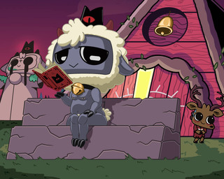 ambiguous_gender anthro barbell_piercing bell bell_collar chair collar convenient_censorship furniture looking_at_viewer nipple_piercing nipples nude on_chair piercing public public_nudity reading shortstack sitting sitting_on_chair solo fennespresso cult_of_the_lamb massive_monster_(studio) follower_(cult_of_the_lamb) lamb_(cult_of_the_lamb) red_crown_(cult_of_the_lamb) bovid caprine deer mammal sheep 2025 5:4 absurd_res digital_media_(artwork) hi_res