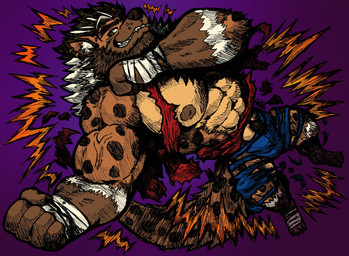 abs anthro barazoku biceps big_bulge big_muscles big_pecs bodily_fluids body_hair bottomwear brown_hair bulge chest_hair clothed clothing flexing glowing green_eyes grin hair hand_wraps high-angle_view huge_bulge huge_muscles looking_at_viewer male muscular muscular_anthro muscular_male muscular_on_muscular nipples pants pecs perspective perspective_shot raised_arm red_clothing red_shirt red_topwear shirt simple_background smile solo spots standing sweat tail thick_thighs topwear torn_bottomwear torn_clothing torn_pants torn_shirt torn_topwear vein veiny_muscles view wraps jwbash brown_hyena hyena mammal spotted_hyena absurd_res digital_media_(artwork) hatching_(art) hi_res shaded