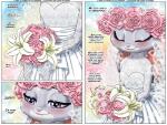 2017 abstract_background anthro blue_background blush borba bouquet bride clothed clothing comic dipstick_ears disney dress ear_markings english_text female floral flower flower_crown flower_garland fur garland grey_body grey_fur head_wreath judy_hopps lace lagomorph leporid lily_(flower) mammal multicolored_ears narration pink_background pink_nose pink_rose plant purple_eyes rabbit rose_(flower) screentone simple_background smile solo text wedding_dress zootopia