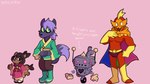 anthro female group lineup machine male monotone_background pink_background simple_background toony v01dst3lar undertale undertale_(series) undertale_yellow axis_(undertale_yellow) chujin_ketsukane el_bailador_(undertale_yellow) kanako_ketsukane canid canine fox humanoid mammal robot unknown_species hi_res