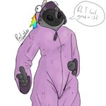 clothing costume grey_body kigurumi male onesie pink_clothing simple_background solo speech_bubble text white_background zipper palister35 arthropod insect lepidopteran moth 1:1 digital_drawing_(artwork) digital_media_(artwork) english_text hi_res portrait