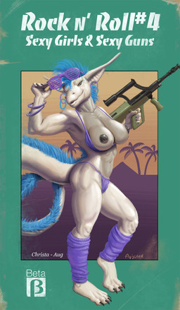 1980s_theme anthro areola assault_rifle athletic bedroom_eyes belly betamax biceps big_breasts bikini bikini_aside bikini_bottom bikini_thong bikini_top bra bra_down bracelet breasts bullpup_rifle claws clothed clothing clothing_aside ear_piercing ear_ring eyewear feet female flashing flashing_breasts flexing flexing_bicep food glasses gun hair holding_food holding_object holding_weapon hoop_ear_ring jewelry leg_warmers legwear long_ears long_hair looking_at_viewer magazine mane mane_hair muscular muscular_anthro muscular_female narrowed_eyes navel nipples one_handed_carry palm_tree panties partially_clothed partially_clothed_anthro partially_clothed_female piercing pits plant presenting presenting_breasts ranged_weapon retro rifle rifle_scope ring_piercing seductive solo steyr_aug swimwear swimwear_aside synthwave tail thick_tail thick_thighs toe_claws tree trigger_discipline two-piece_swimsuit underwear weapon wearing_glasses arjuna mythology christa_(rebeldragon101) dragon mythological_creature mythological_scalie scalie cover hi_res magazine_cover