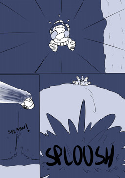 anthro beach belly belly_flop belly_hair big_belly body_hair chip_bag clothing duo falling flying_saucer huge_belly hyper hyper_belly larger_anthro larger_male lying male morbidly_obese morbidly_obese_anthro morbidly_obese_male neck_tuft obese obese_anthro obese_male on_front overweight overweight_anthro overweight_male sea size_difference spacesuit swimming_trunks swimwear tuft ufo water izzyfatcat buster_(izzyfatcat) alien canid canine canis mammal wolf 2016 comic hi_res multiple_scenes