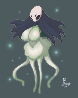 anthro areola big_breasts breasts female hood mask nipples simple_background solo bayonet_(artist) hollow_knight_(franchise) team_cherry monomon_the_teacher_(hollow_knight) aquatic cnidarian jellyfish medusozoan 2025 4:5 absurd_res hi_res signature